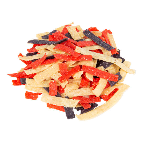 Fresh Gourmet Tri-Color Tortilla Strips 1 lb. Bag (10/Case) | Crispy Salad & Soup Topping