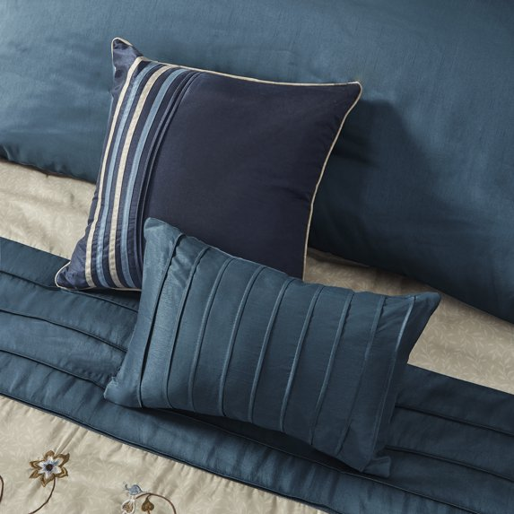 Madison Park King Size Embroidered 7 Piece Comforter Set Navy,Bed in a Bag,All Season Bed Set,Cozy and Lightweight