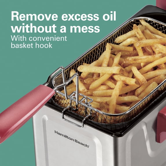 Hamilton Beach 8-Cup Electric Deep Fryer with Basket, Red