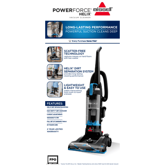 BISSELL PowerForce Helix, Bagless, Upright Vacuum, Pet Friendly, Scatter-Free Technology, Helix Dirt Separation System, Lightweight