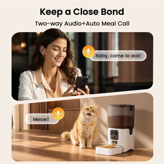 Oneisall WF-63 5GHz & 2.4GHz Automatic Cat Food Dispenser, 6L/25 Cups Automatic Cat Feeder with Camera, White
