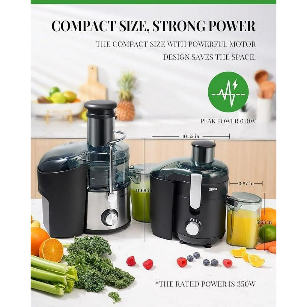 GDOR Kitchen Appliances Juicer Machine Dual Speeds Centrifugal Extractor, Titanium Enhanced Cut Disc, 2.5" FeedChute Juicer, Anti-Drip, Includes Cleaning Brush,Black