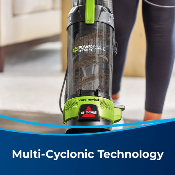BISSELL PowerForce Helix Turbo Rewind Pet, Upright Vacuum, Pet Friendly, Automatic Cord Rewind, Powerful Pet Hair Pickup, Extra-Wide Cleaning Path, 3333, Black & Green