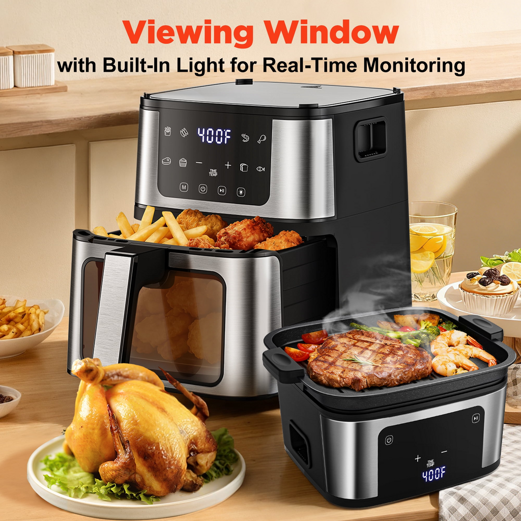 Air Fryer Oven With Grill,8-in-1 7.5Qt Multifunction Air Fryer, Digital LED Touch Screen,Nonstick Dishwasher-Safe Basket,95% Less Oil,100Pcs Liner