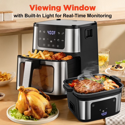 Air Fryer Oven With Grill,8-in-1 7.5Qt Multifunction Air Fryer, Digital LED Touch Screen,Nonstick Dishwasher-Safe Basket,95% Less Oil,100Pcs Liner