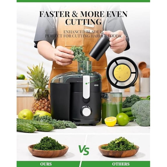 GDOR Kitchen Appliances Juicer Machine Dual Speeds Centrifugal Extractor, Titanium Enhanced Cut Disc, 2.5" FeedChute Juicer, Anti-Drip, Includes Cleaning Brush,Black