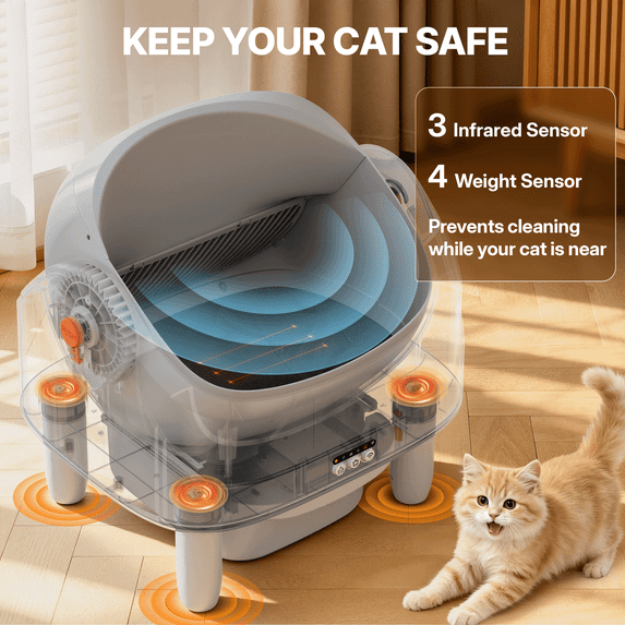 Self Cleaning Cat Litter Box, Automatic Litter Box with APP Control, Odor Removal, Safety Protection, 100L+11L Large Capacity, Litter Box with 2 Liners