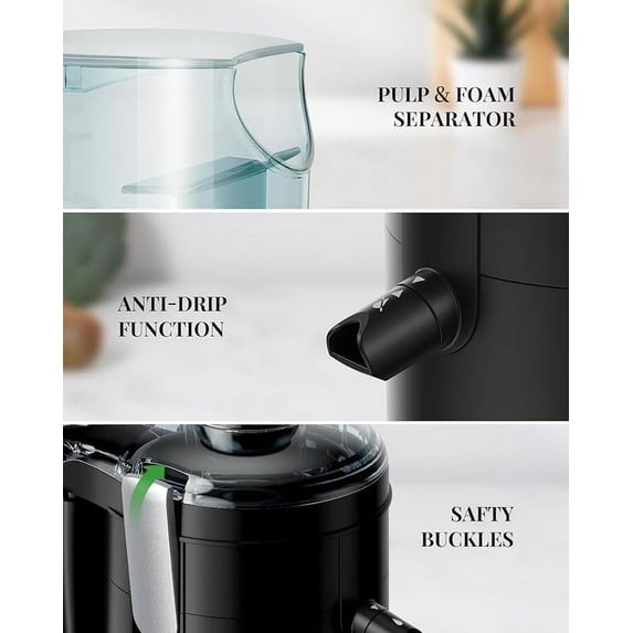 GDOR Kitchen Appliances Juicer Machine Dual Speeds Centrifugal Extractor, Titanium Enhanced Cut Disc, 2.5" FeedChute Juicer, Anti-Drip, Includes Cleaning Brush,Black