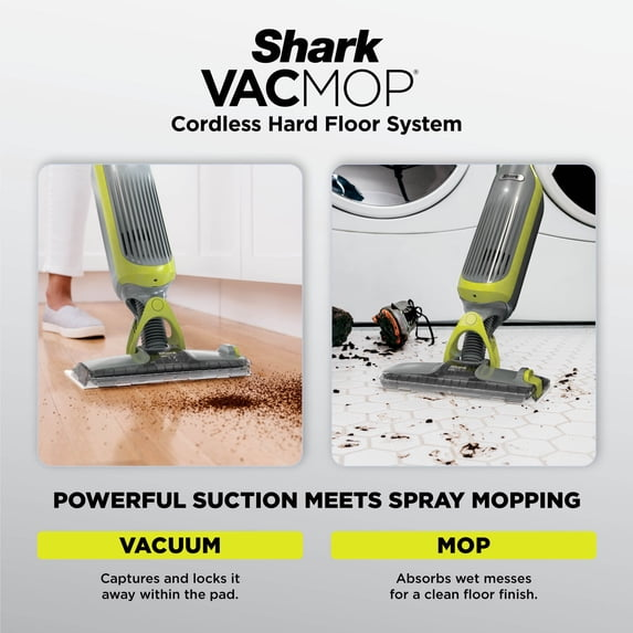 Shark VACMOP Cordless Hard Floor Vacuum Mop, for Tile, Vinyl, Laminate, Wood, with (4) Disposable VACMOP Pads, 12-oz Shark Multi-Surface Cleaner, VM200