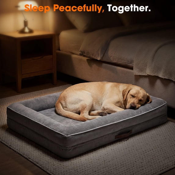 Extra Large Orthopedic Dog Bed Waterproof Pet Sofa Bed Four-Sided Bolster Cushion with Removable Washable Cover for Big Dogs Gray