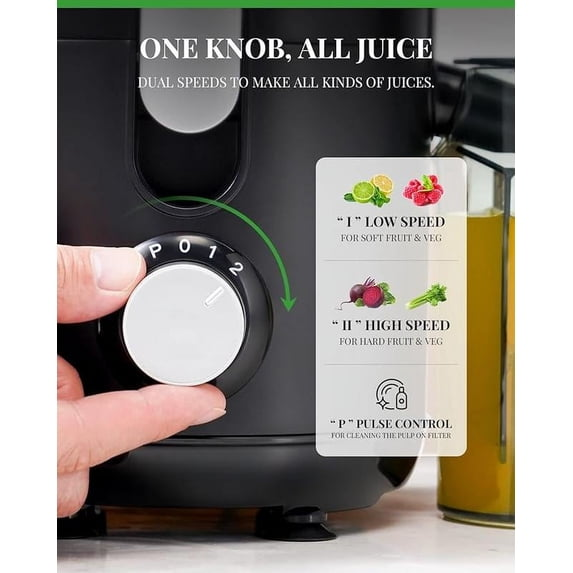 GDOR Kitchen Appliances Juicer Machine Dual Speeds Centrifugal Extractor, Titanium Enhanced Cut Disc, 2.5" FeedChute Juicer, Anti-Drip, Includes Cleaning Brush,Black
