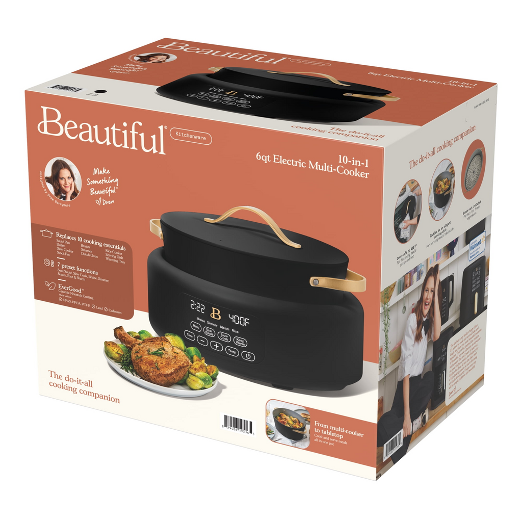 Beautiful 10 in 1, 6 Qt Electric Multi-Cooker, White Icing by Drew Barrymore