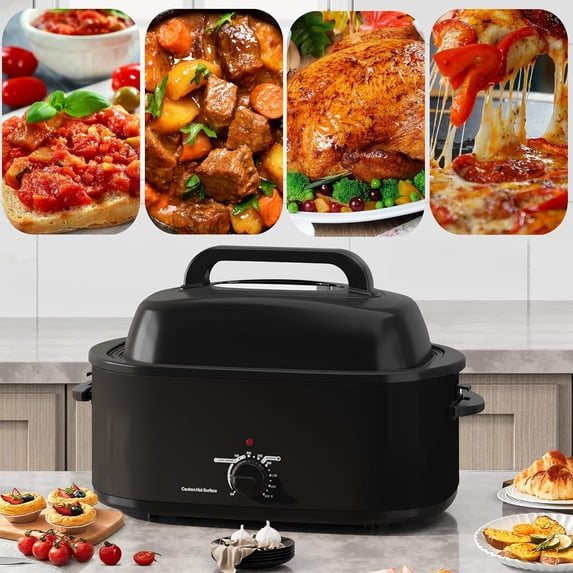 Superjoe Roaster Oven 28 Quart, Electric Roaster Oven with Visible & Self-Basting Lid, Turkey Roaster Oven with Removable Pan & Rack, Variable Temperature Control, Stainless Steel