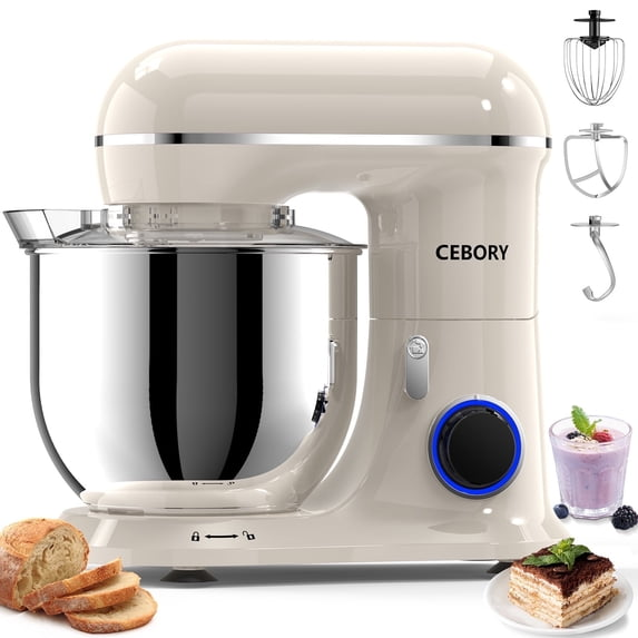 CEBORY 3-IN-1 Stand Mixer, 6.5 QT Tilt-Head 10-Speed Food Mixer, Kitchen Electric Mixer with Dough Hook, Beater, Whisk, Bowl for Most Home Cooks
