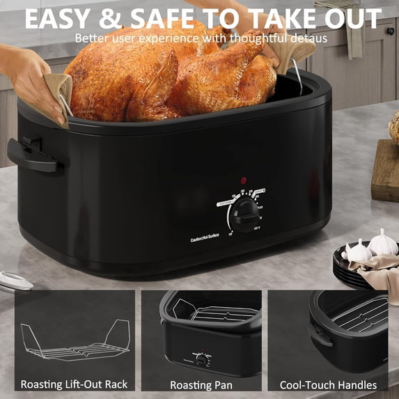 Superjoe Roaster Oven 28 Quart, Electric Roaster Oven with Visible & Self-Basting Lid, Turkey Roaster Oven with Removable Pan & Rack, Variable Temperature Control, Stainless Steel