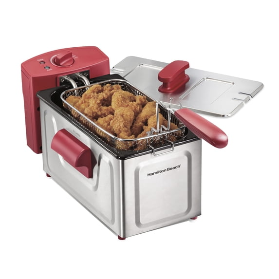 Hamilton Beach 8-Cup Electric Deep Fryer with Basket, Red