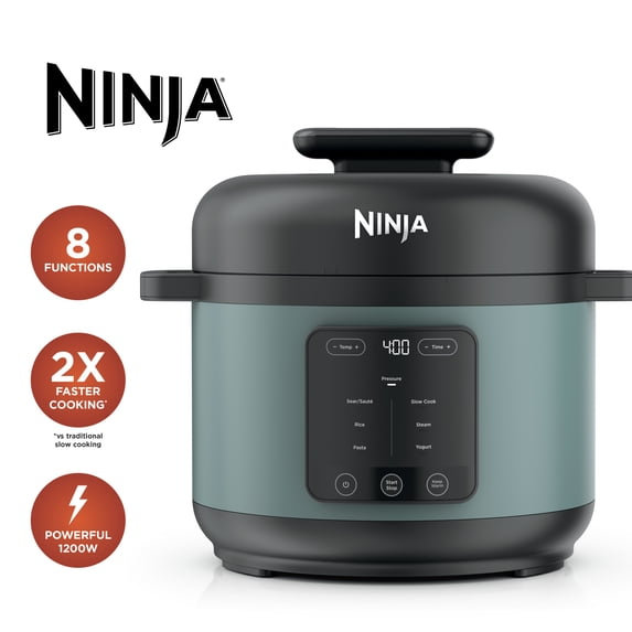 Ninja HyperHeat 8-in-1 Electric Pressure Cooker with SimpliServe Pot — 6.5 Qt, Cooks Up to 2X Faster, 1200W, Feeds 8–10