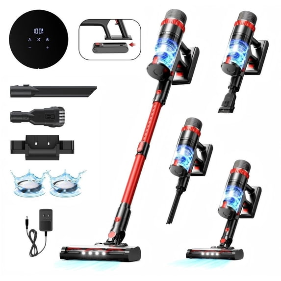 PrettyCare Cordless Vacuum Cleaner, 530W/48KPA/8 Batteries, 55mins Runtime, 9-in-1 Stick Vacuum Lightweight for Home Pet Hair Carpet Wood Floor