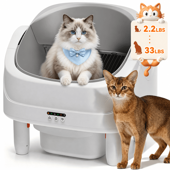 Self-Cleaning Cat Litter Box for Multiple Cats, Automatic 65 L Capacity with WiFi APP Control, Health Monitoring, Odor Control, Quiet Operation, Includes 2 Liner Rolls, Easy Setup