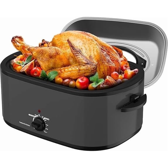 Superjoe Roaster Oven 28 Quart, Electric Roaster Oven with Visible & Self-Basting Lid, Turkey Roaster Oven with Removable Pan & Rack, Variable Temperature Control, Stainless Steel