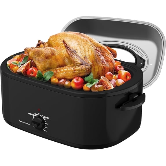Superjoe Roaster Oven 28 Quart, Electric Roaster Oven with Visible & Self-Basting Lid, Turkey Roaster Oven with Removable Pan & Rack, Variable Temperature Control, Stainless Steel