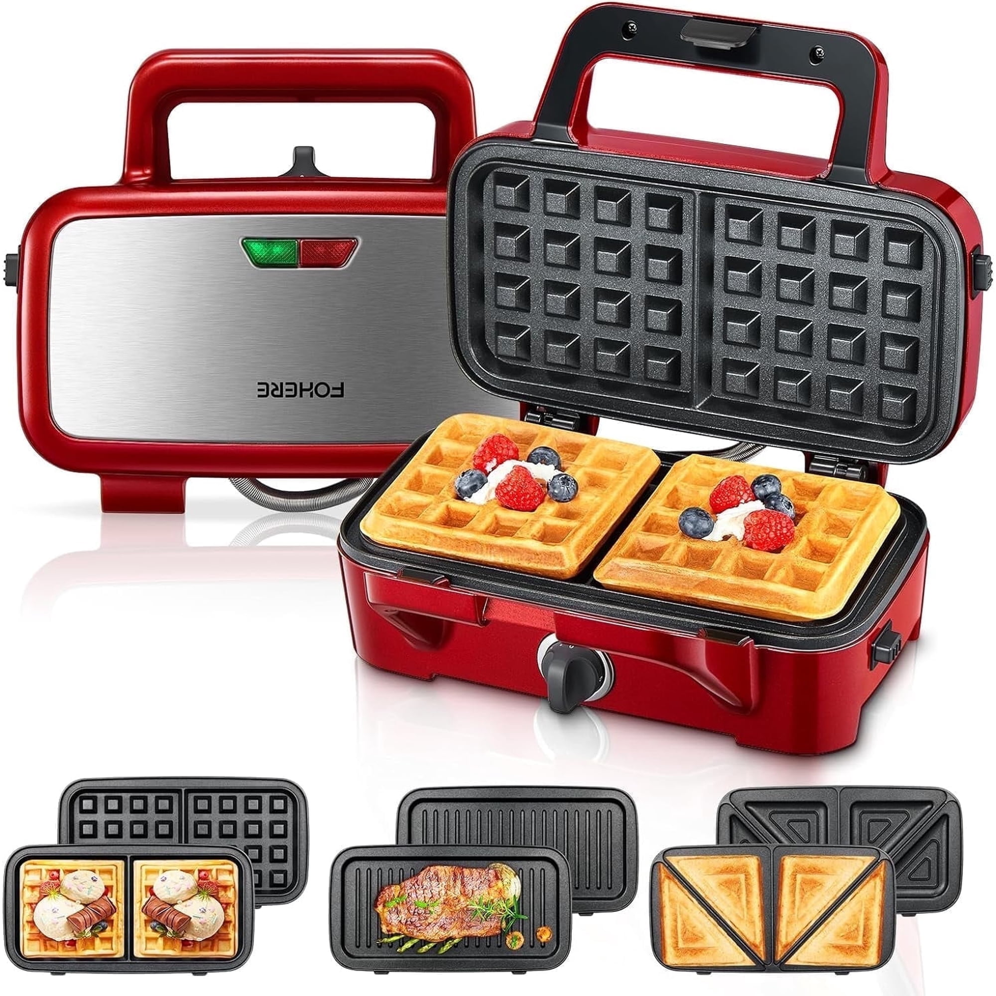 Waffle Maker 3 in 1 Sandwich Maker 1200W Panini Press with Removable Plates and 5-gear Temperature Control