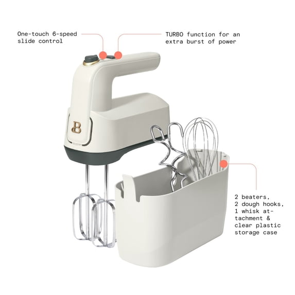 Beautiful 6-Speed Electric Hand Mixer, White Icing by Drew Barrymore