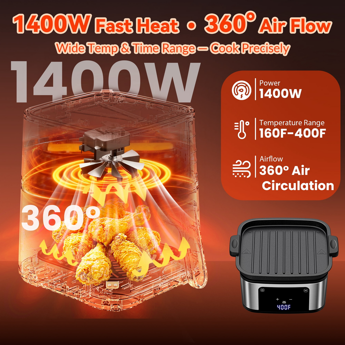 Air Fryer Oven With Grill,8-in-1 7.5Qt Multifunction Air Fryer, Digital LED Touch Screen,Nonstick Dishwasher-Safe Basket,95% Less Oil,100Pcs Liner