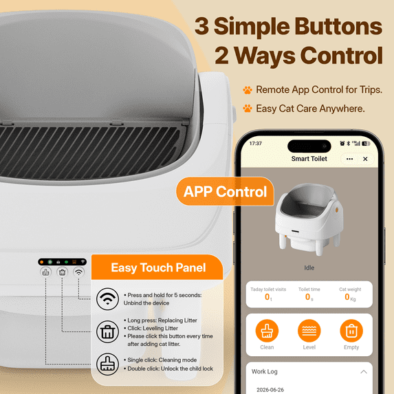 Self Cleaning Cat Litter Box, Automatic Litter Box with APP Control, Odor Removal, Safety Protection, 100L+11L Large Capacity, Litter Box with 2 Liners