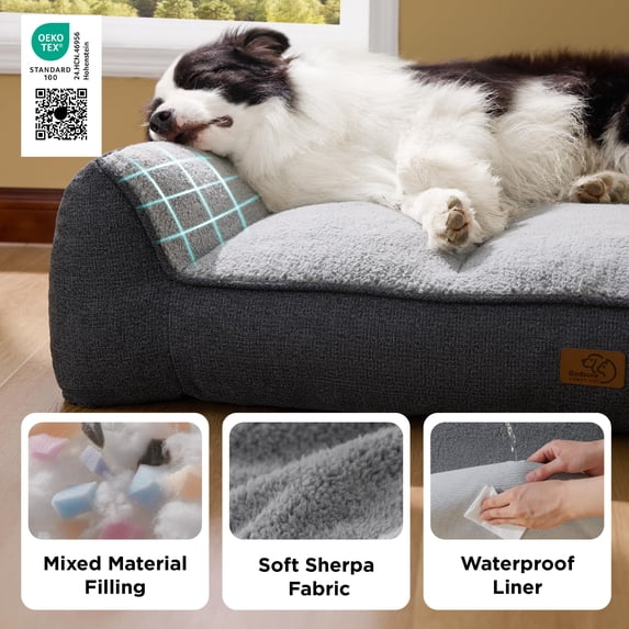 U by Bedsure SupportMax Orthopedic Dog Bed for Extra Large Dogs - Extra Thick Foam XL Pet Couch Sofa with Bolster Sides