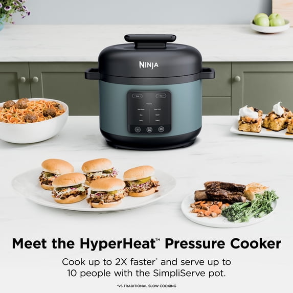 Ninja HyperHeat 8-in-1 Electric Pressure Cooker with SimpliServe Pot — 6.5 Qt, Cooks Up to 2X Faster, 1200W, Feeds 8–10