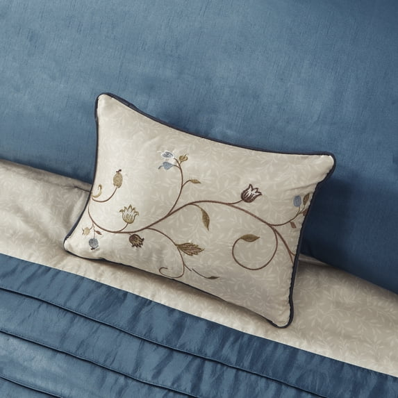 Madison Park King Size Embroidered 7 Piece Comforter Set Navy,Bed in a Bag,All Season Bed Set,Cozy and Lightweight