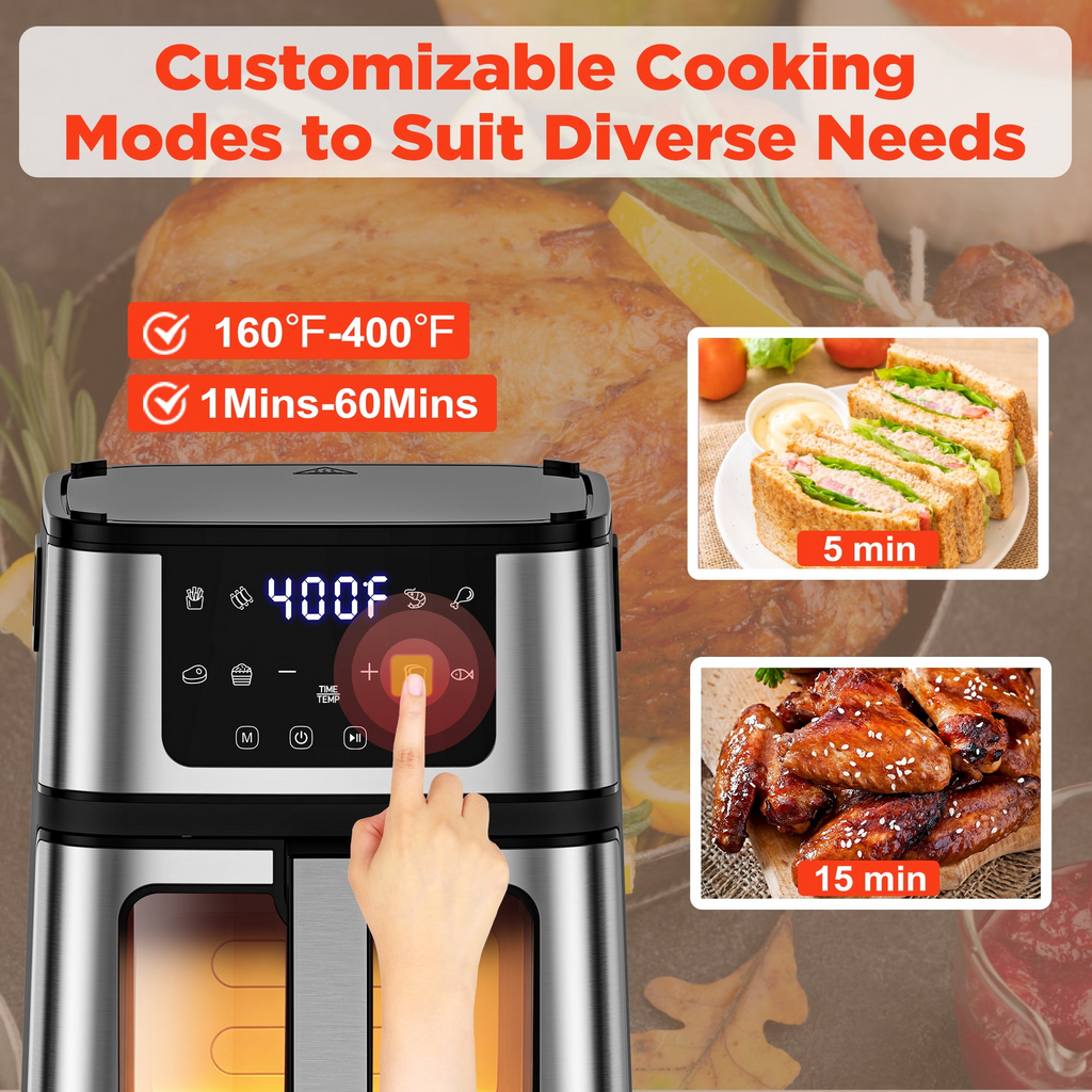Air Fryer Oven With Grill,8-in-1 7.5Qt Multifunction Air Fryer, Digital LED Touch Screen,Nonstick Dishwasher-Safe Basket,95% Less Oil,100Pcs Liner
