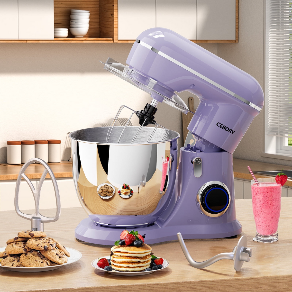 CEBORY 3-IN-1 Stand Mixer, 6.5 QT Tilt-Head 10-Speed Food Mixer, Kitchen Electric Mixer with Dough Hook, Beater, Whisk, Bowl for Most Home Cooks