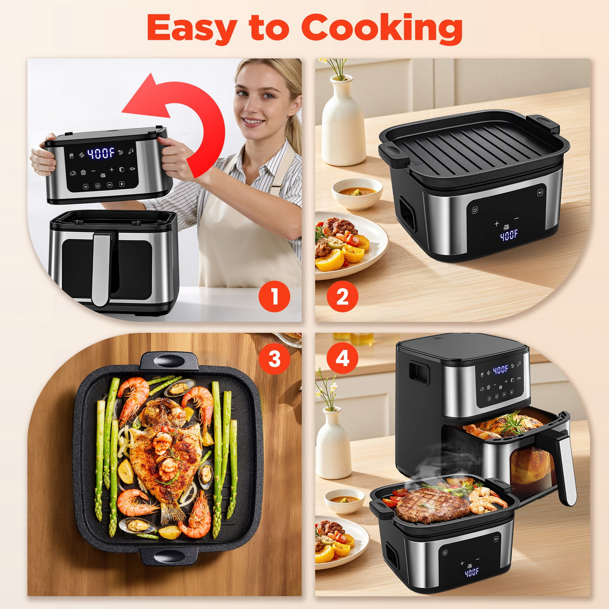 Air Fryer Oven With Grill,8-in-1 7.5Qt Multifunction Air Fryer, Digital LED Touch Screen,Nonstick Dishwasher-Safe Basket,95% Less Oil,100Pcs Liner