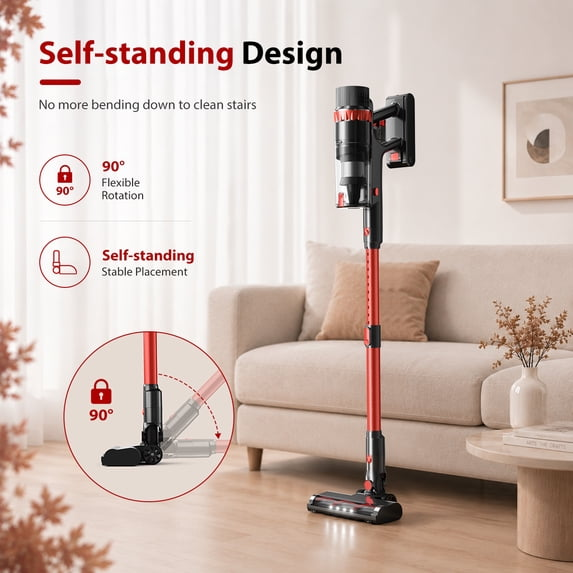 PrettyCare Cordless Vacuum Cleaner, 530W/48KPA/8 Batteries, 55mins Runtime, 9-in-1 Stick Vacuum Lightweight for Home Pet Hair Carpet Wood Floor