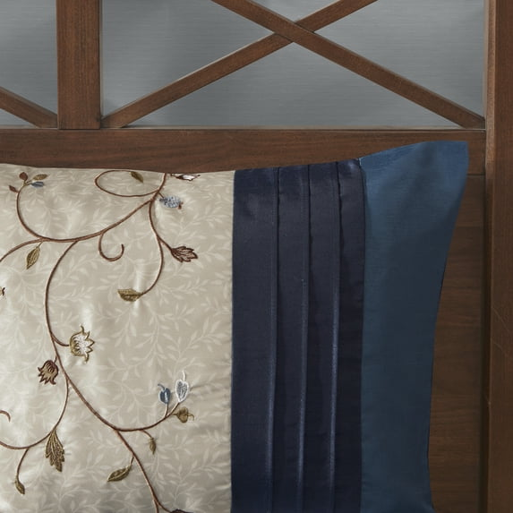 Madison Park King Size Embroidered 7 Piece Comforter Set Navy,Bed in a Bag,All Season Bed Set,Cozy and Lightweight