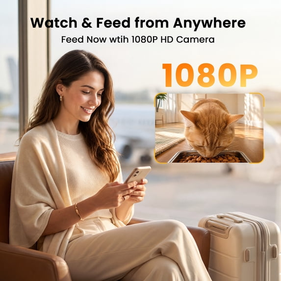 Oneisall WF-63 5GHz & 2.4GHz Automatic Cat Food Dispenser, 6L/25 Cups Automatic Cat Feeder with Camera, White