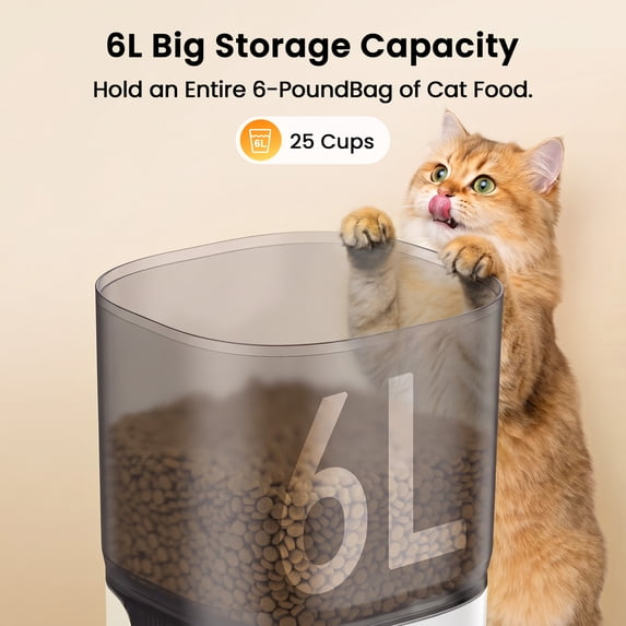 Oneisall WF-63 5GHz & 2.4GHz Automatic Cat Food Dispenser, 6L/25 Cups Automatic Cat Feeder with Camera, White