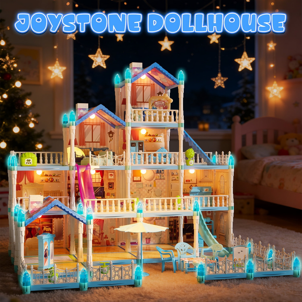 JoyStone Dollhouse with Warm Light, Pretend Play 14 Rooms DIY Playhouse