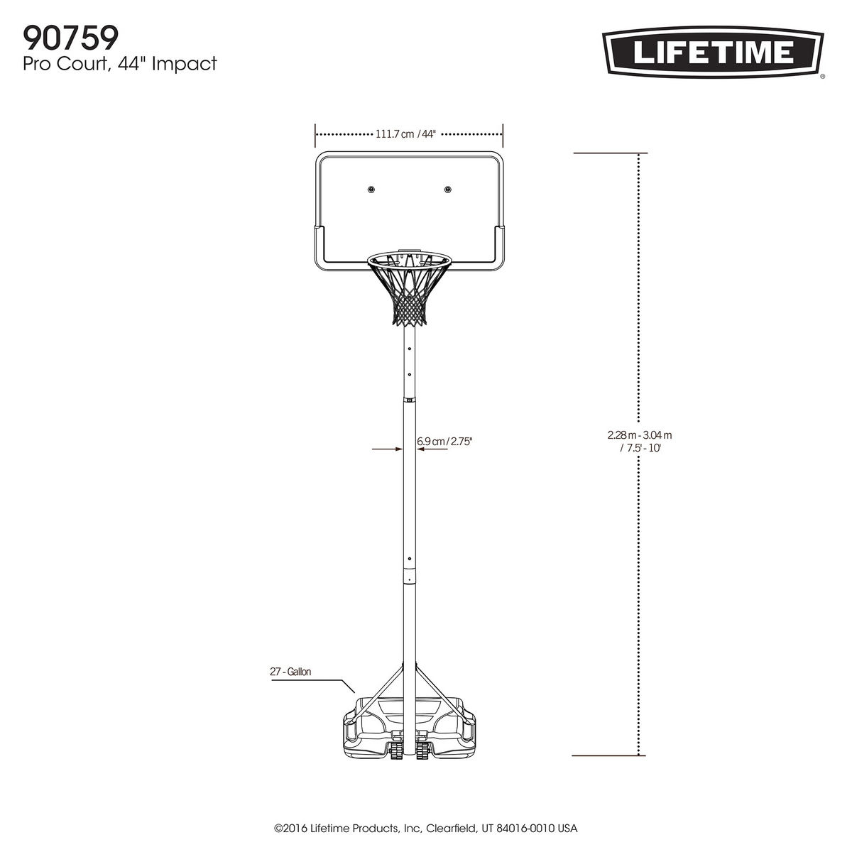 Lifetime 44-Inch Impact Portable Basketball Hoop with Telescoping Adjustment & Classic Rim