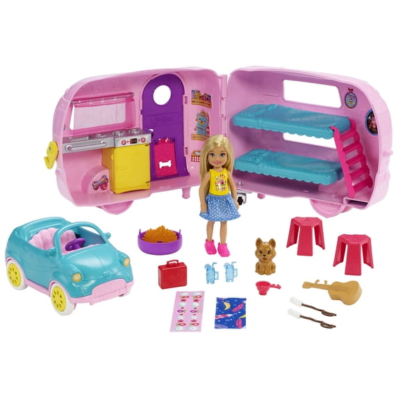 Barbie Club Chelsea Pink Camper Playset, Blonde Small Doll
