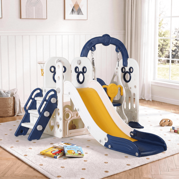 Arlopu Kids Slide & Swing Set, Large Toddler Slide Climber Playset w Ball & Basketball Hoop