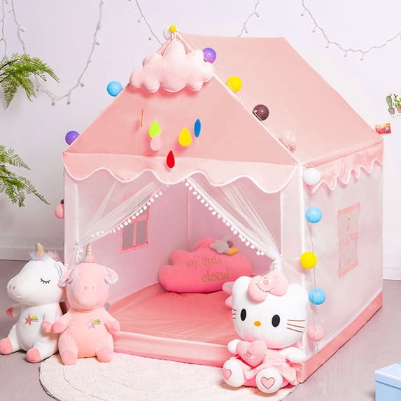 KEYAHAPPY Kids Tent Pink Princess Castle Playhouse Tent with Cloud Decoration
