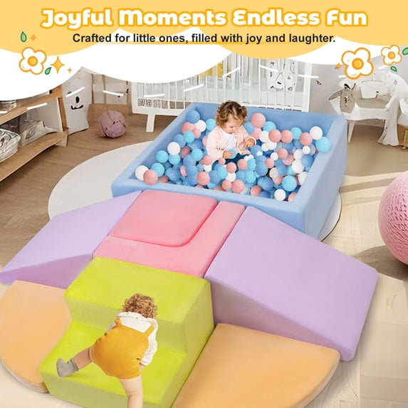 Yexmas 7-Piece Climbing Toys Soft Foam Set with Ball Pit,Indoor Play Gym Set