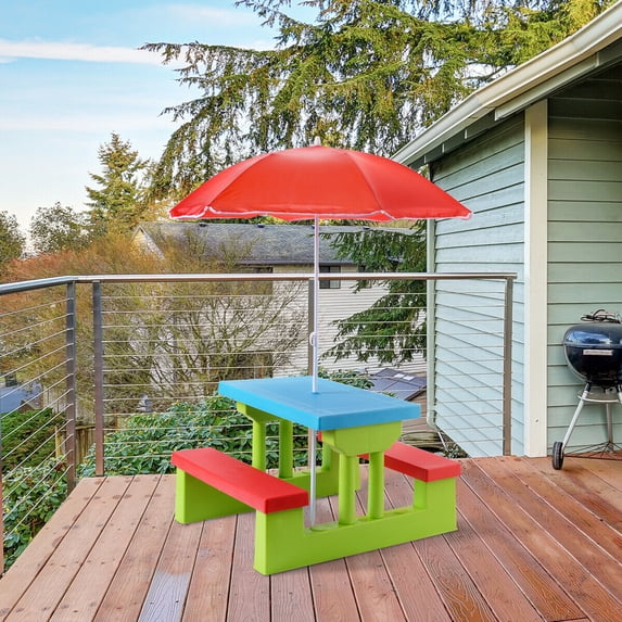 Costway 4 Seat Kids Picnic Table with Umbrella Garden Children Bench Outdoor