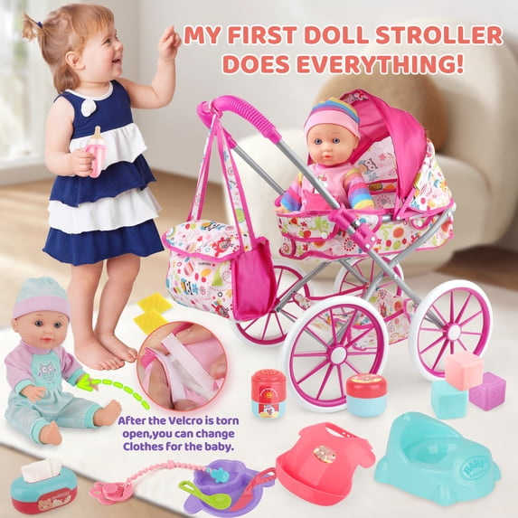 LINXUXIE Baby Doll Stroller Toys Set, Montessori Education for Kids