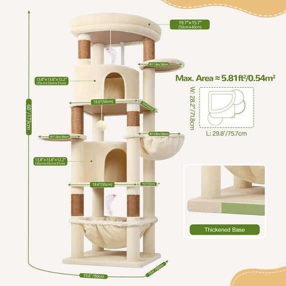 Globlazer 68" Large Corner Cat Tree Tower Condo for Cats with 6 Sisal Scratching Posts