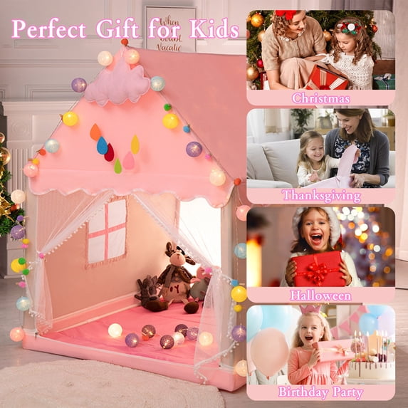 KEYAHAPPY Kids Tent Pink Princess Castle Playhouse Tent with Cloud Decoration