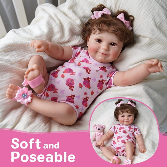 RSG 20 Inch Reborn Baby Doll, Lifelike Adorable Smiling Hand-Rooted Hair Doll